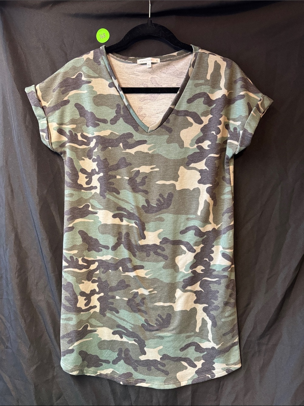 Anthropologie Camouflage V-Neck Short Sleeve Tee in Green and Tan